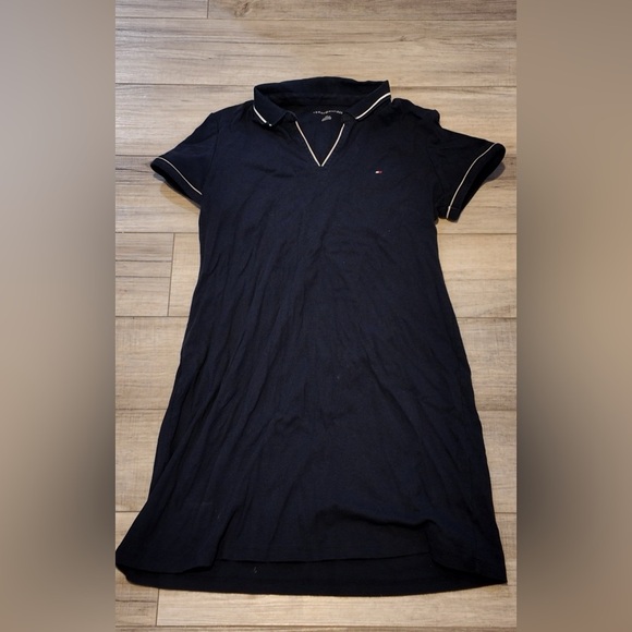 Tommy Hilfiger V-Neck Polo Dress L |Black Flag Logo, Tennis Preppy Lagooook Chic - Picture 1 of 9